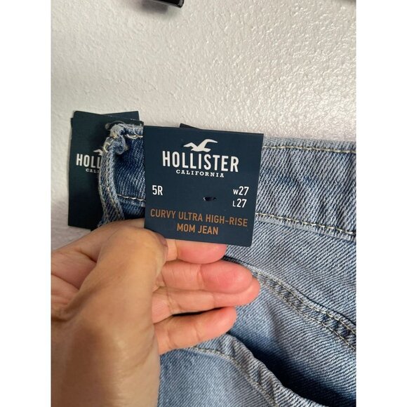 Hollister Womens Curvy Ultra High Rise Distressed Mom Jeans Blue Size 5R w27 L27 - Picture 6 of 6